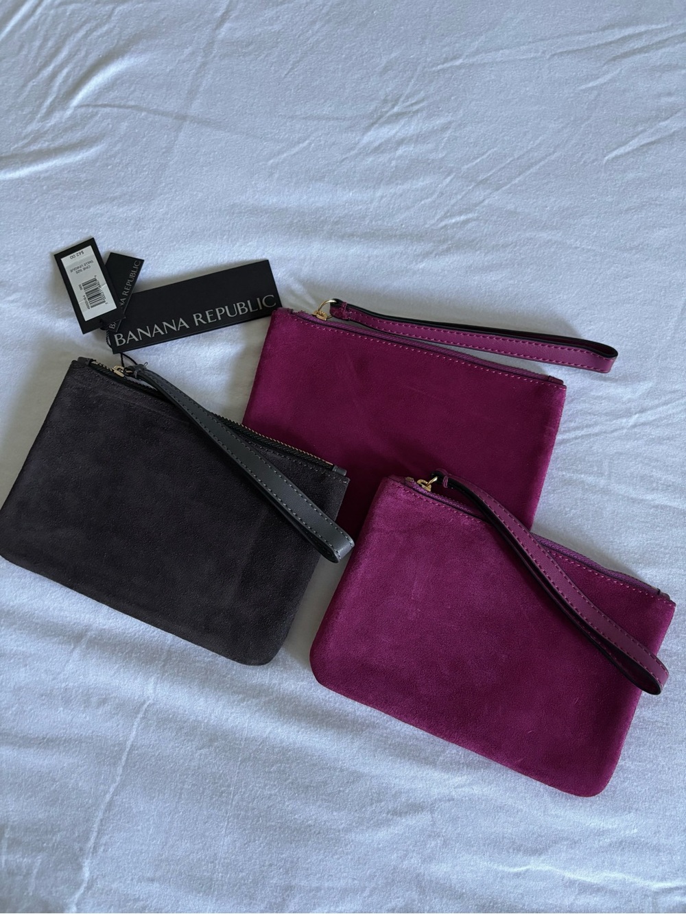 Banana Republic Suede Wristlet Trio in Plum and Charcoal